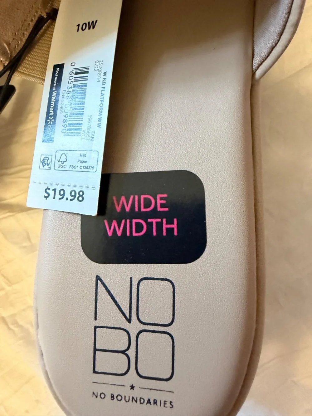No Boundaries tan platform slides, size 10W, NWT!